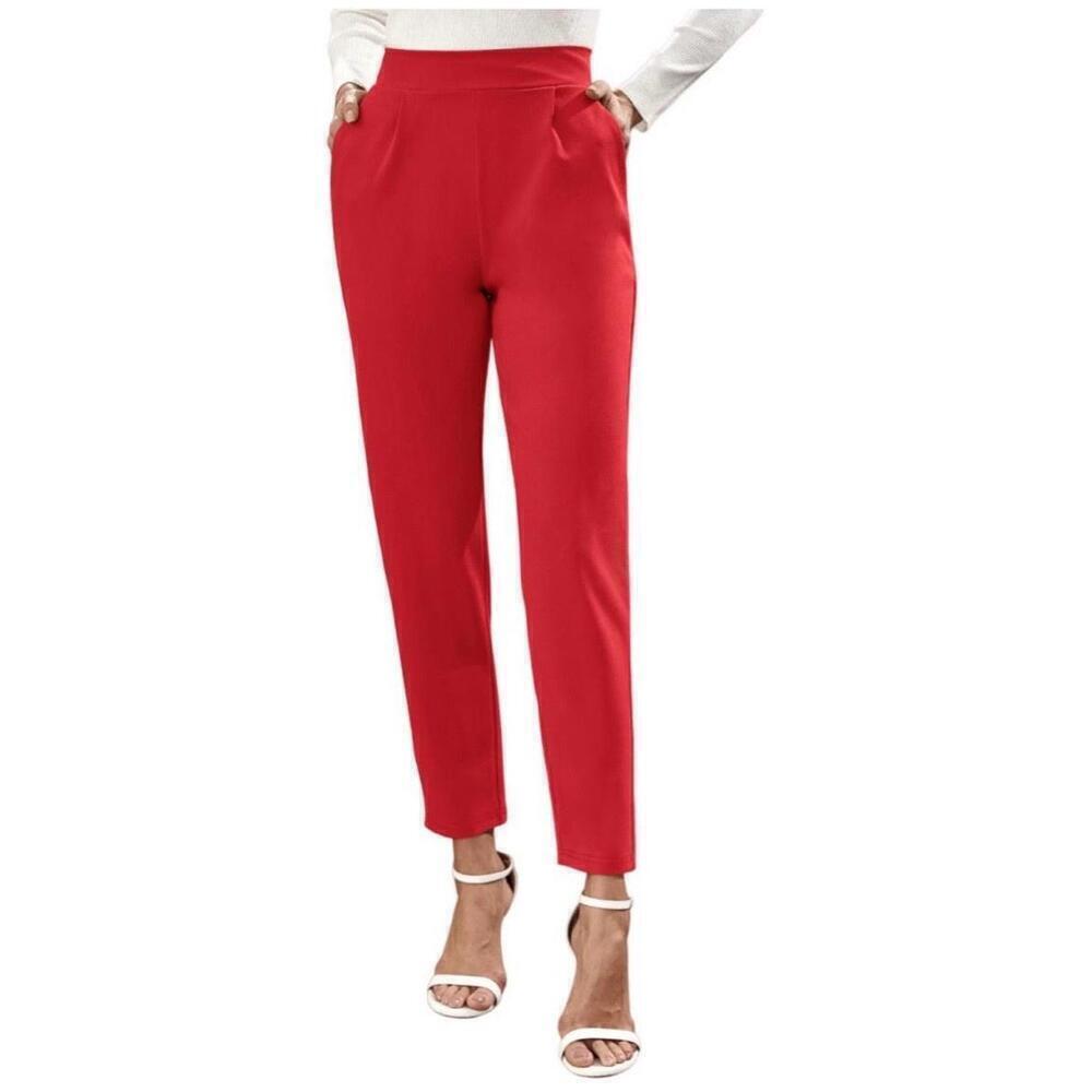 NEW Its Me Red High-Waisted Tailored Pants Side Pockets LARGE Pull On work